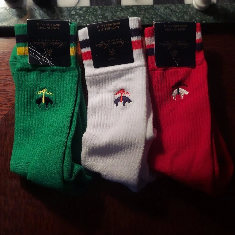 Brooks Brothers Tipped Logo Crew Socks Made in Italy - Red OR White Left! NWT SO